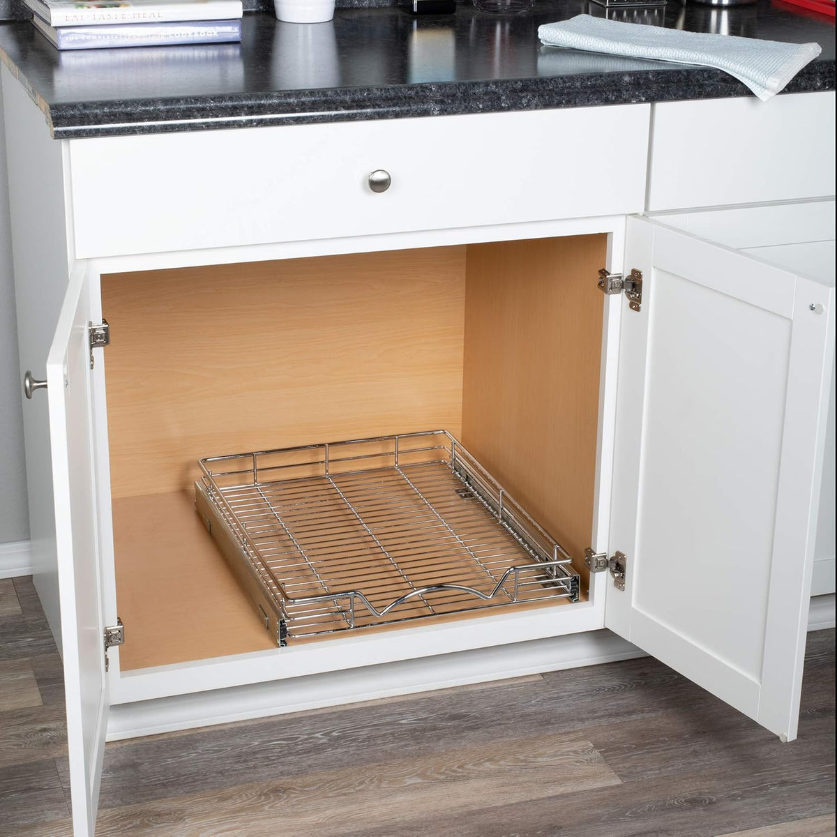 Chrome Finish Wire Frame Pull Out Drawer Cabinet Organizer D7256