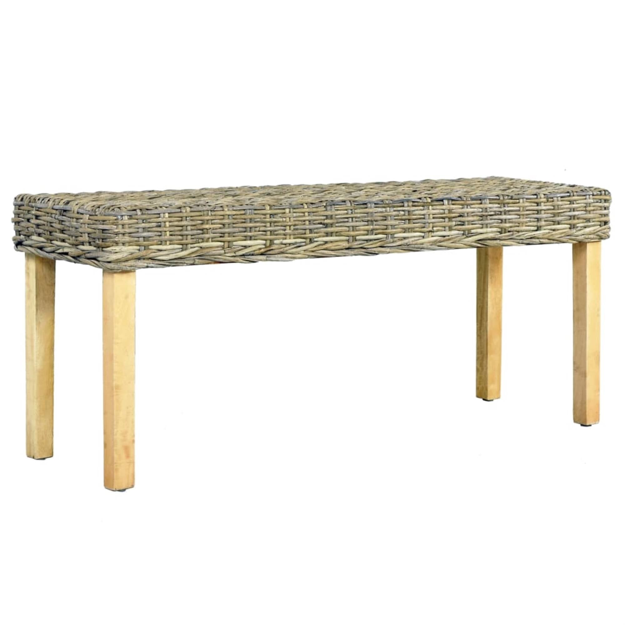 Natural Kubu Rattan and Solid Mango Wood Bench N194