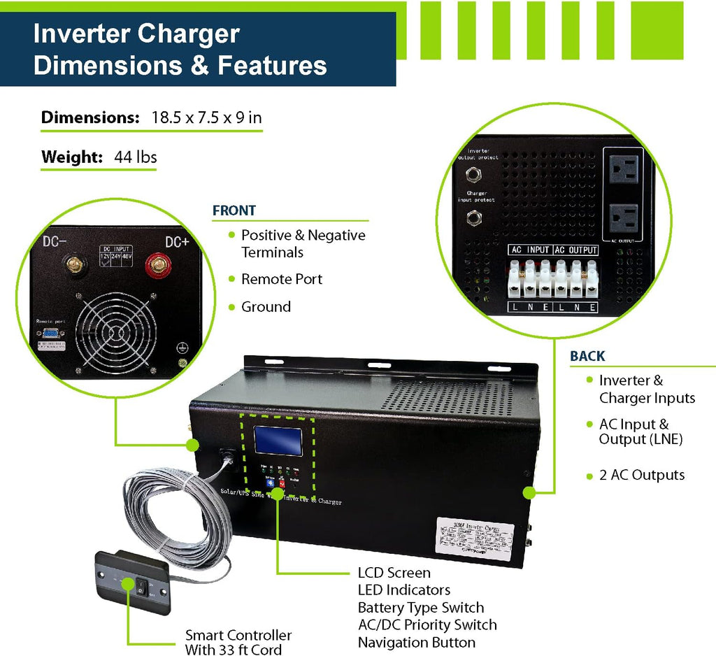 2.5KWH 12V Solar Power Kit with LiFePO4 100Ah, 400W Mono Solar Panels, 30A MPPT Charge Controller, 2KW Pure Sine Wave Inverter Charger E6975