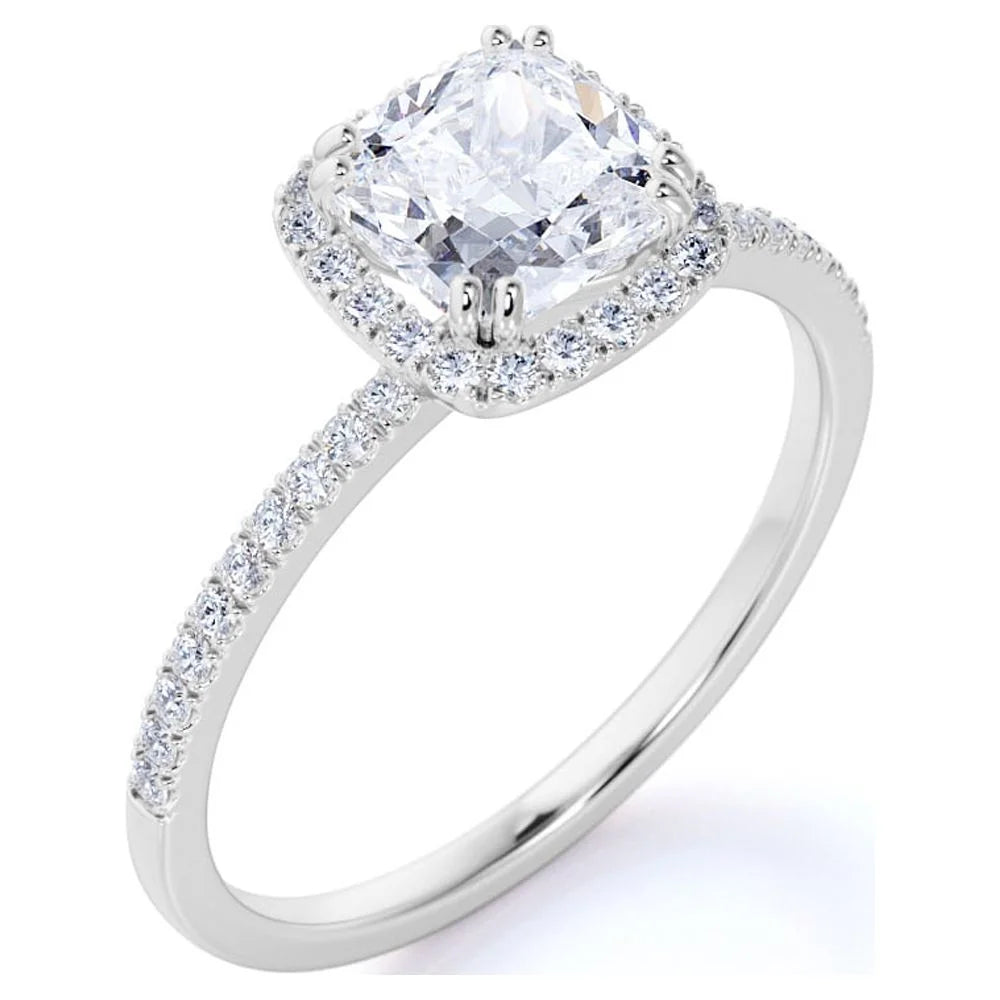 1.75 Carat Cushion Cut Moissanite Engagement Ring in 18k White Gold Over Silver Z62098