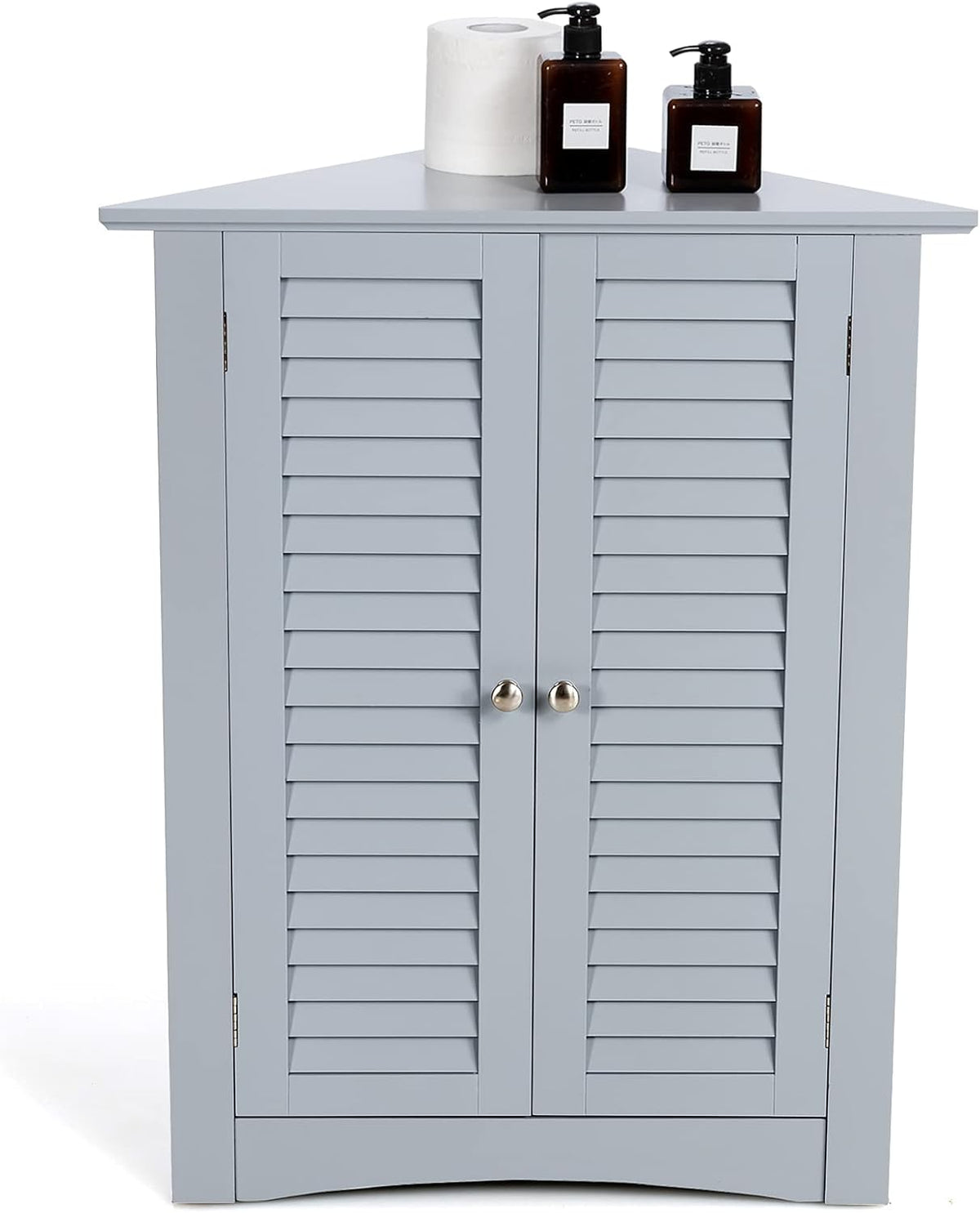 Brown Corner Bathroom Cabinet with Double Shutter Doors and Adjustable Shelf R91093
