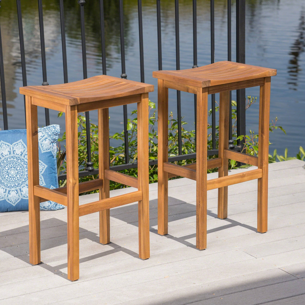 Natural Acacia Wood Barstools, Set of 2 X55094