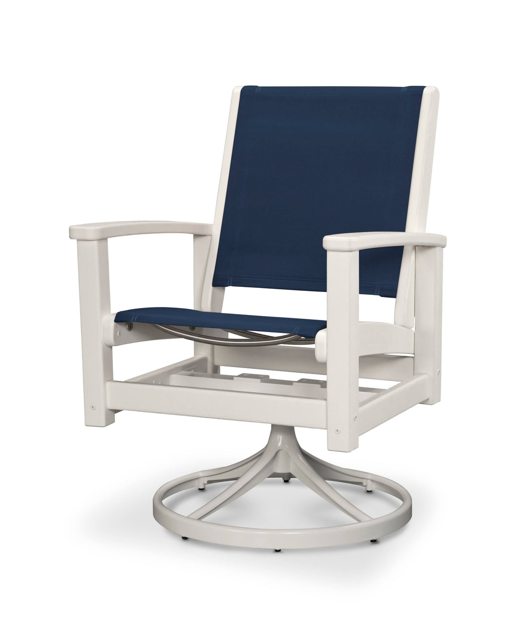Satin White / White / Navy Blue Sling Swivel Rocker J67105
