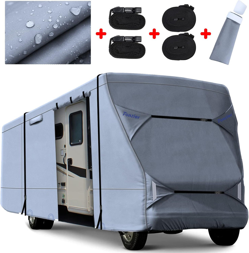 Rip-Stop 210D Class C RV Cover for 29’-32’ Motorhome with 2Pcs Extra Long Straps & Gutter Covers Z32861
