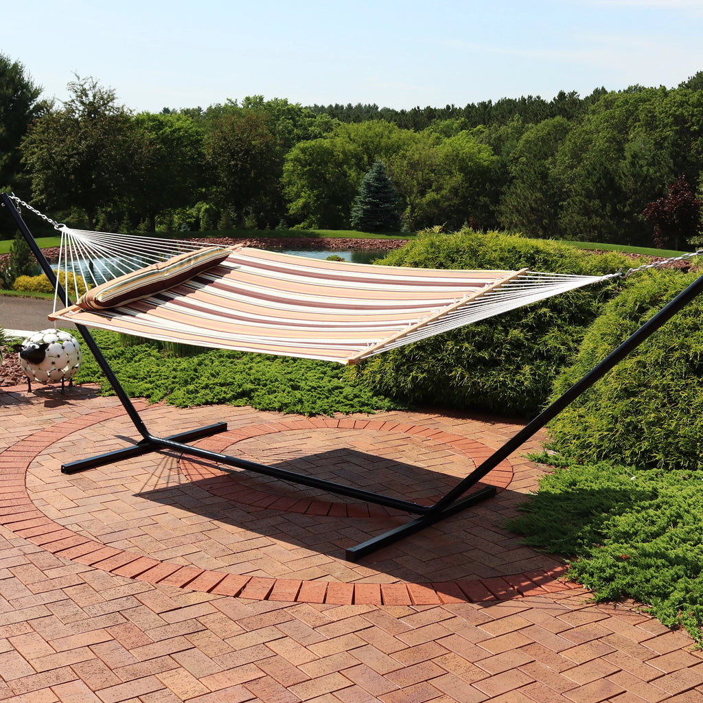 2-Person Freestanding Quilted Fabric Hammock with Stand E396