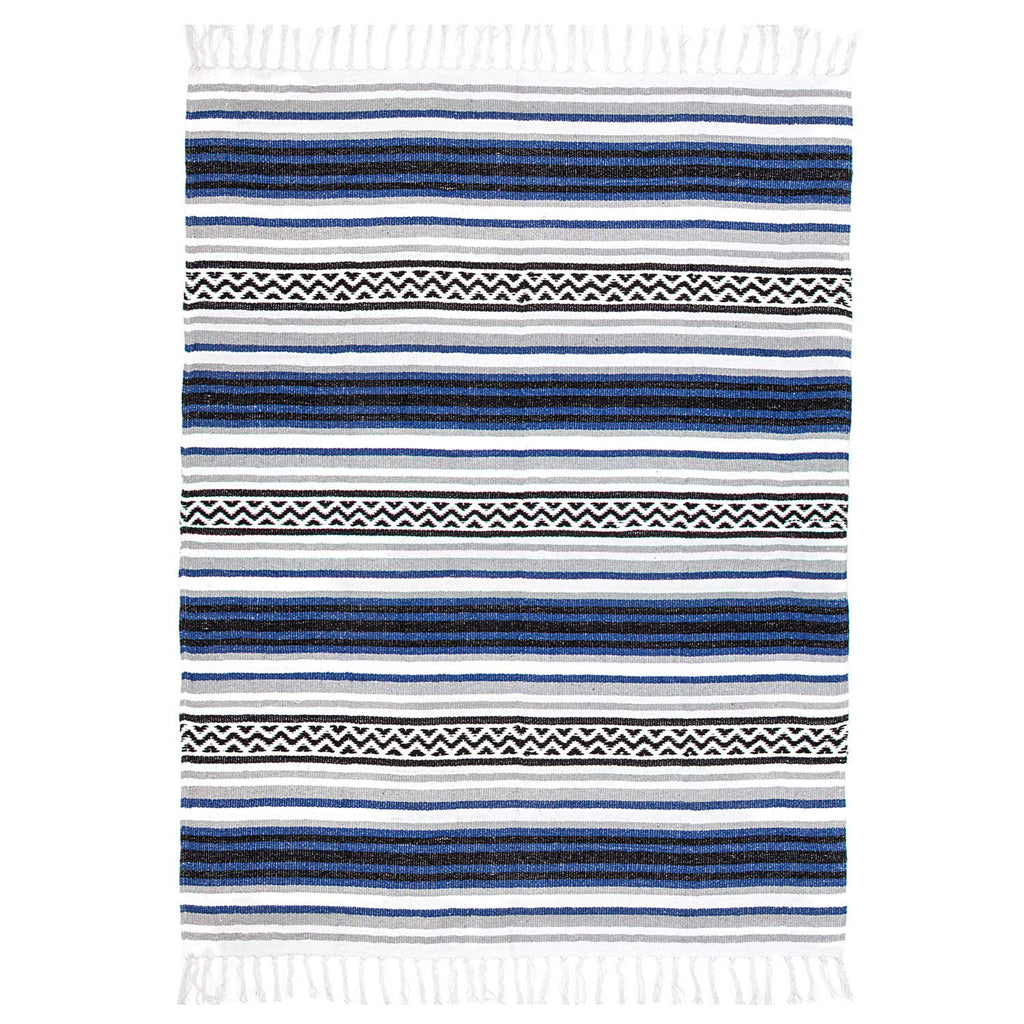Blue Striped Woven Cotton Yoga Blanket N945490