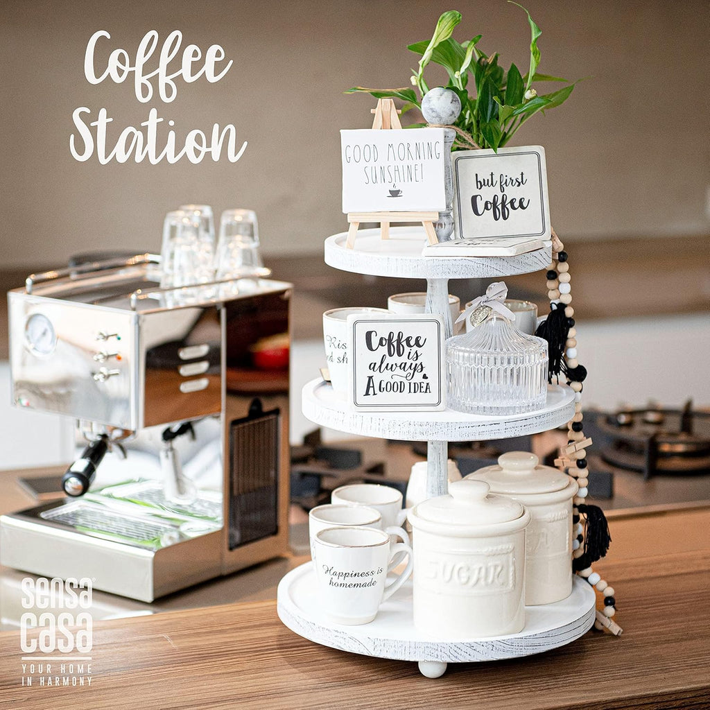 White Rustic 3 Tier Wood Tray V736