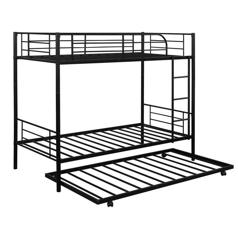 Twin-Over-Twin Metal Bunk Bed with Trundle Black I900