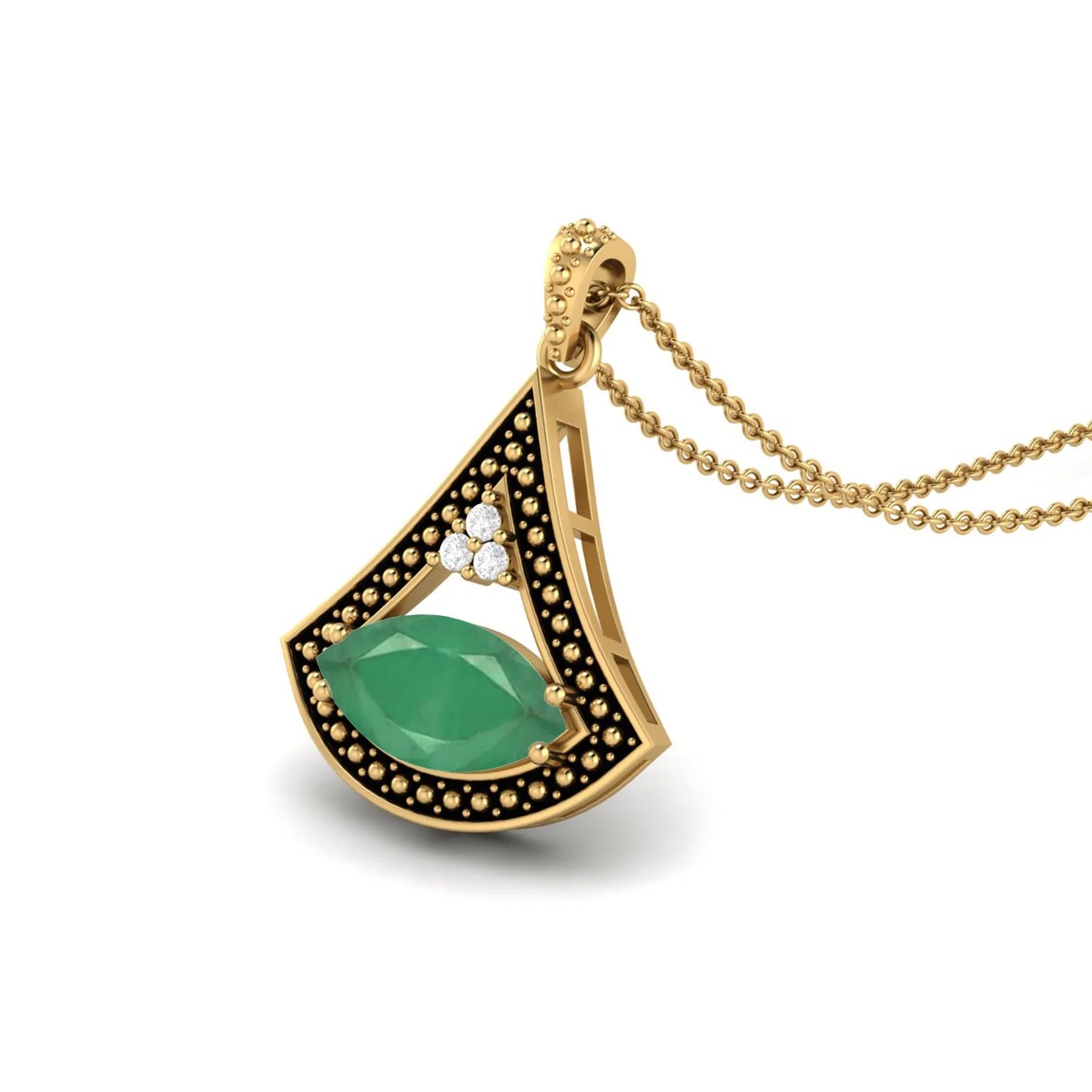 Marquise Shape Emerald Pendant Necklace 925 Sterling Silver Gold Vermeil P35929