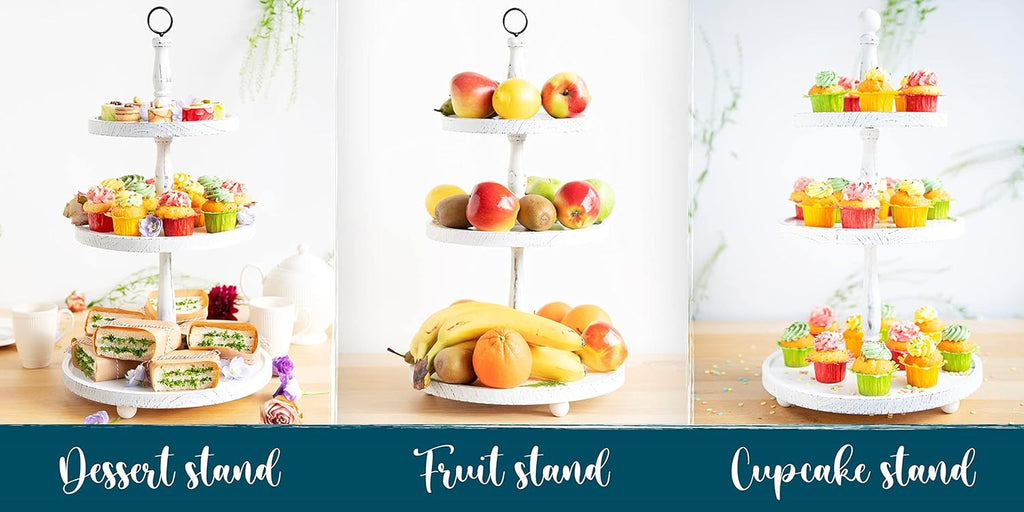 White Rustic 3 Tier Wood Tray V736