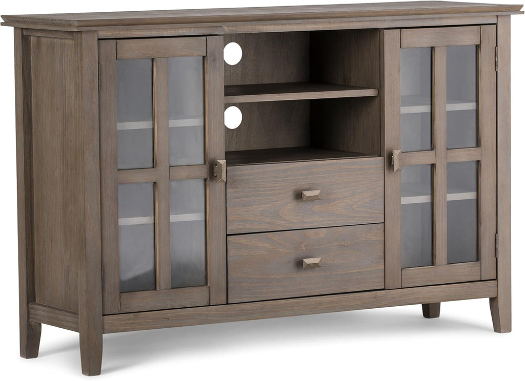 53 inch Solid Wood TV Media Stand with Storage Shelves and Glass Doors H5098