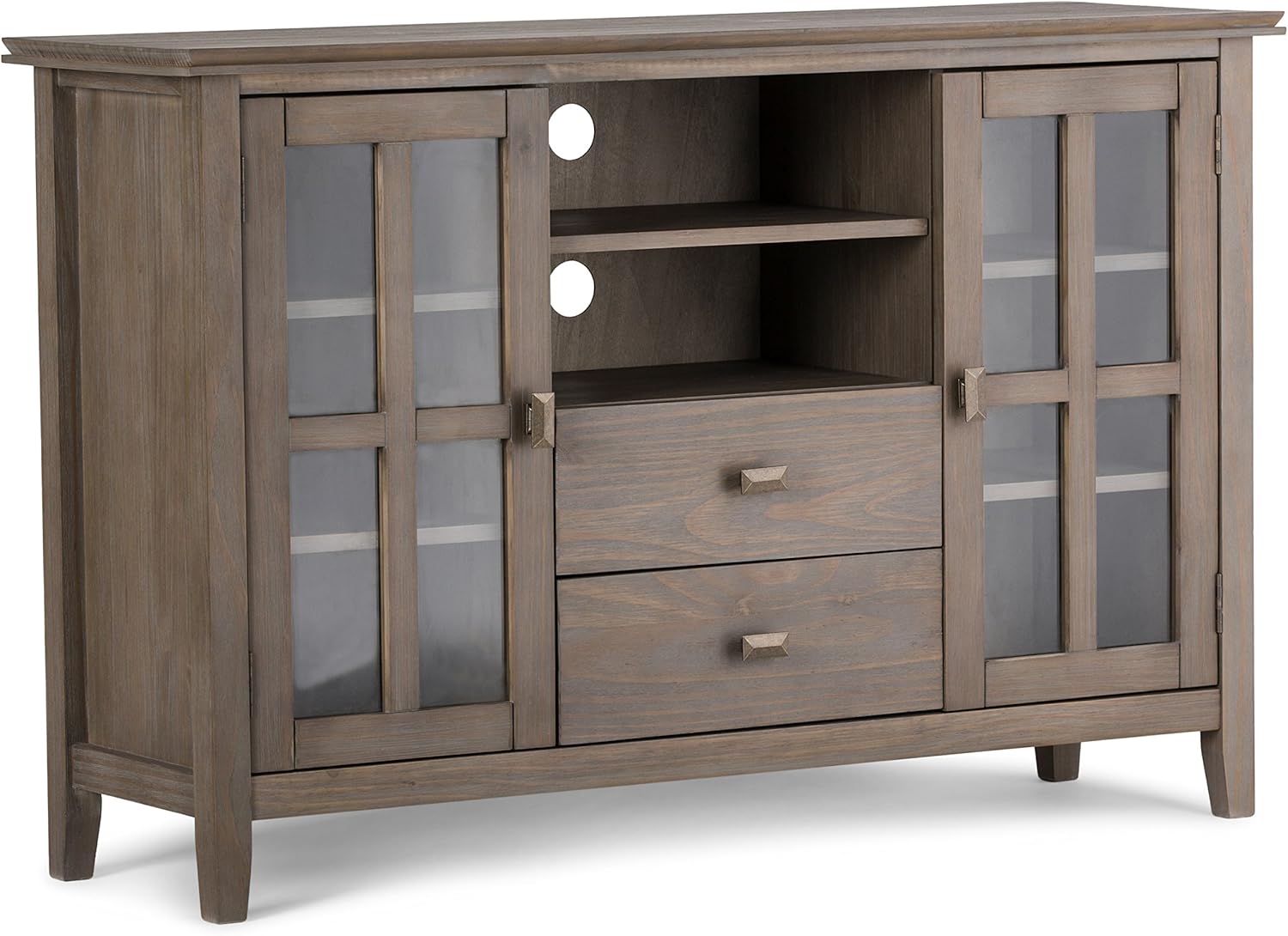 53 inch Solid Wood TV Media Stand with Storage Shelves and Glass Doors H5098