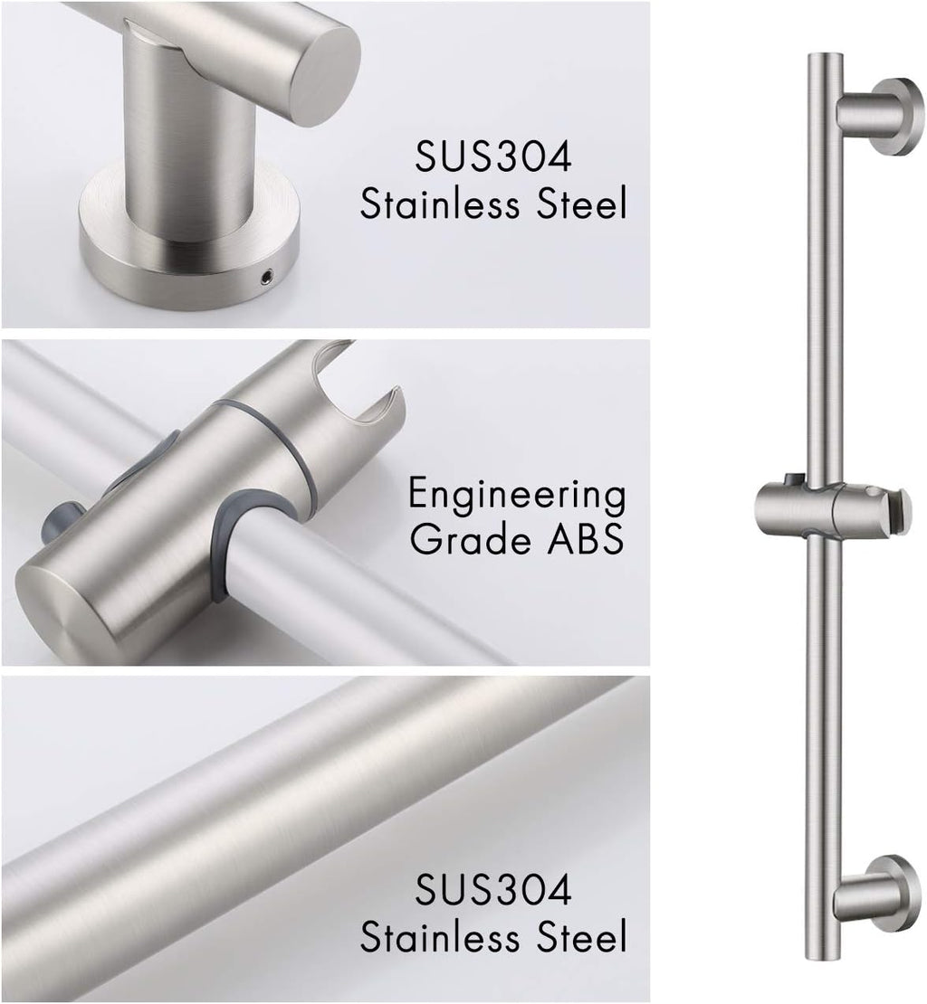 Slide Bar with Handheld Shower Head Hand Shower Hose Holder Adjustable 5-Function Massaging Sprayer Brushed Finish, Pack of 2 I607