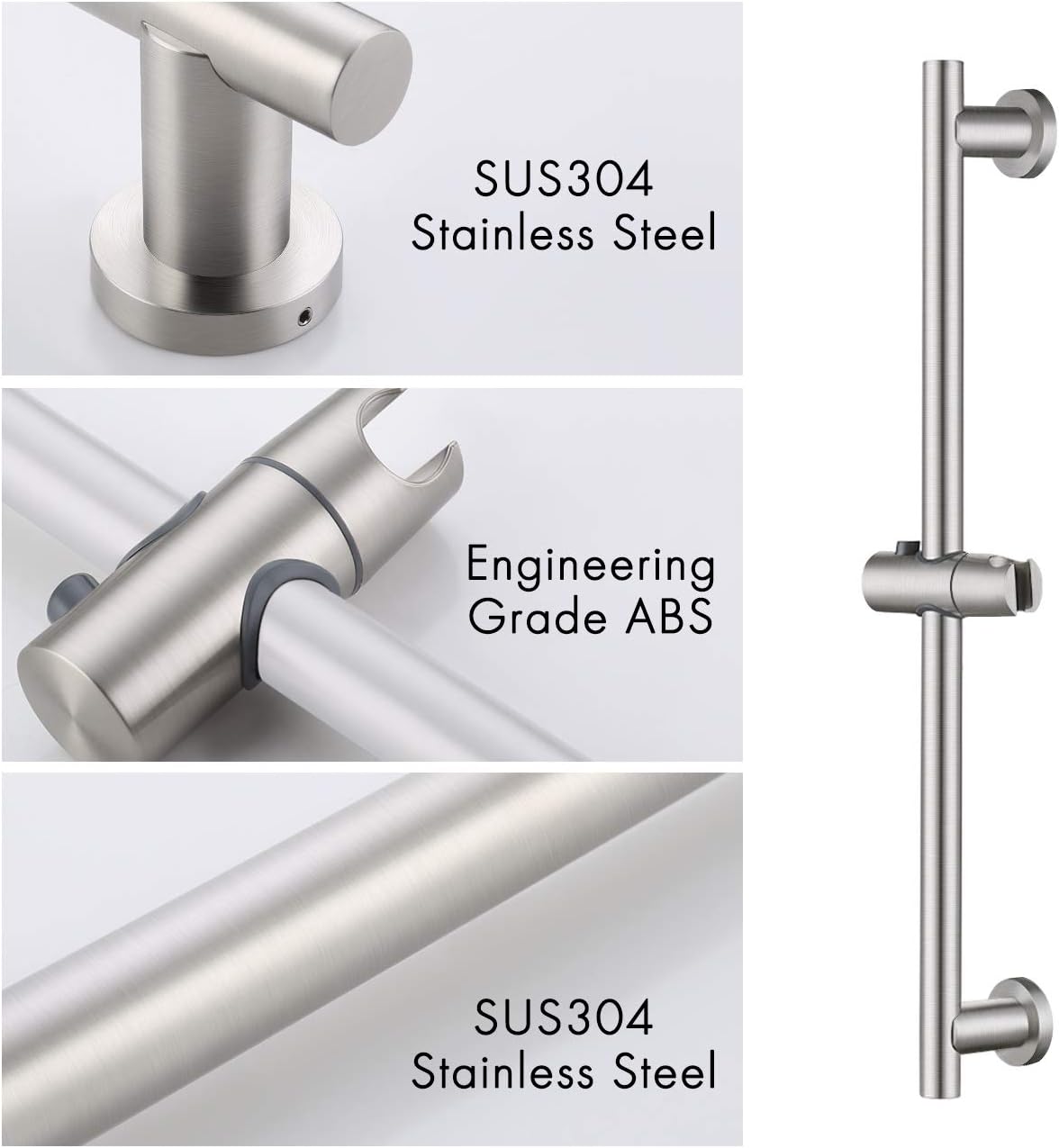Slide Bar with Handheld Shower Head Hand Shower Hose Holder Adjustable 5-Function Massaging Sprayer Brushed Finish, Pack of 2 I607