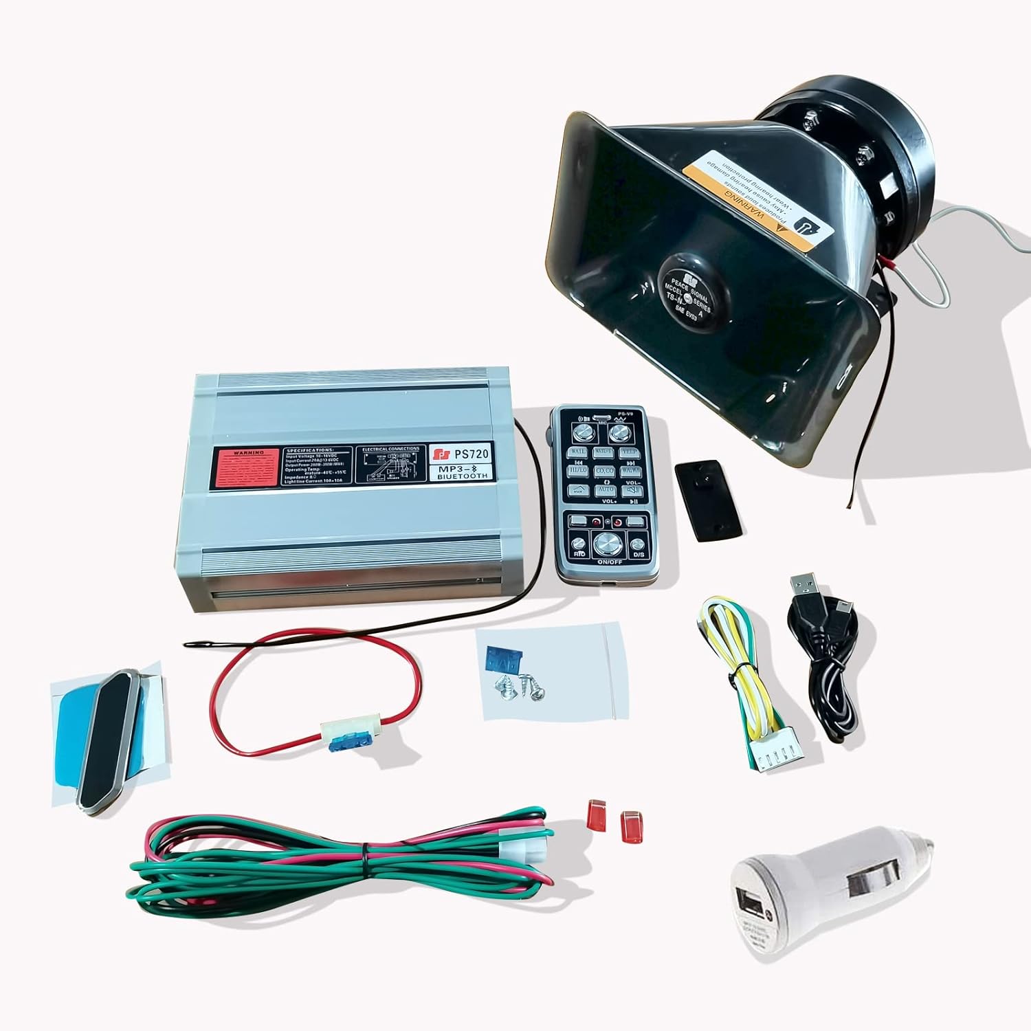 200W 9 Tones Car PA Speaker with Handheld Microphone, Pack of 2 E664