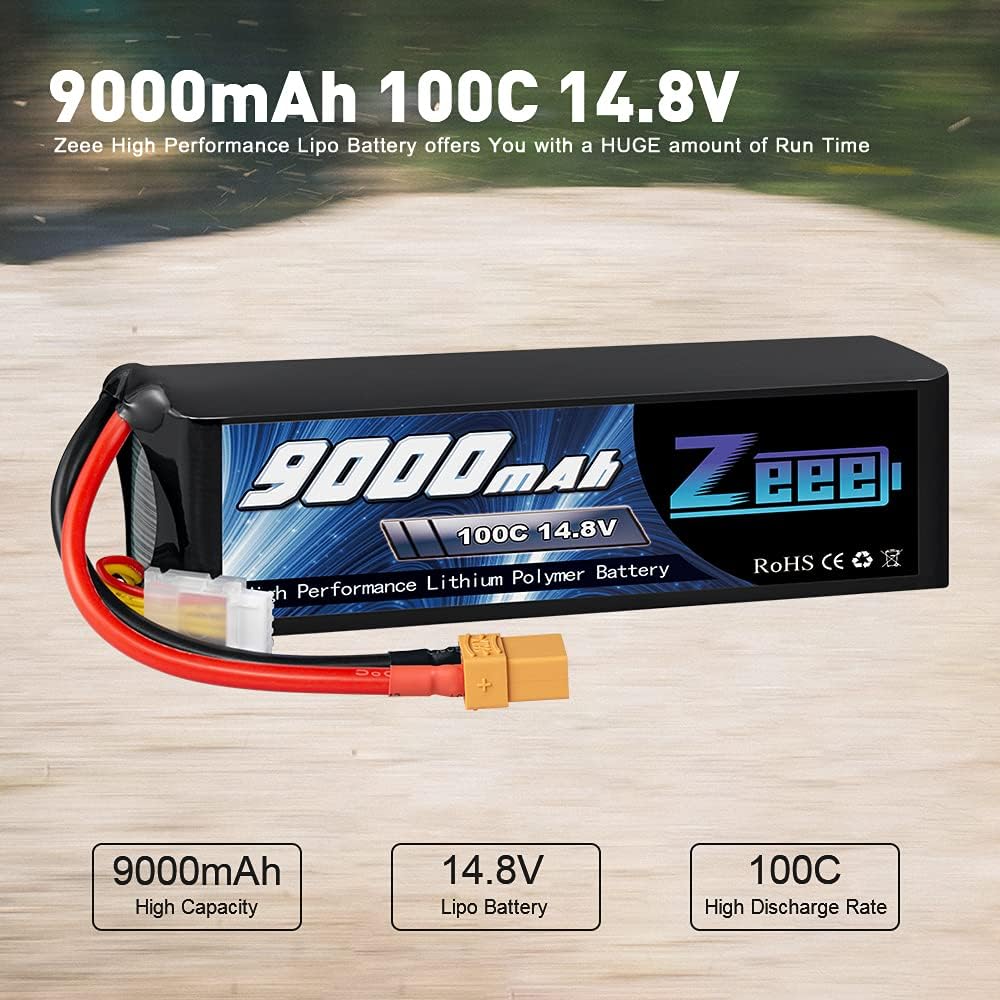9000mAh 14.8V 100C Soft Case Battery XT90 Connector with Metal Plates 2 Pack C461467