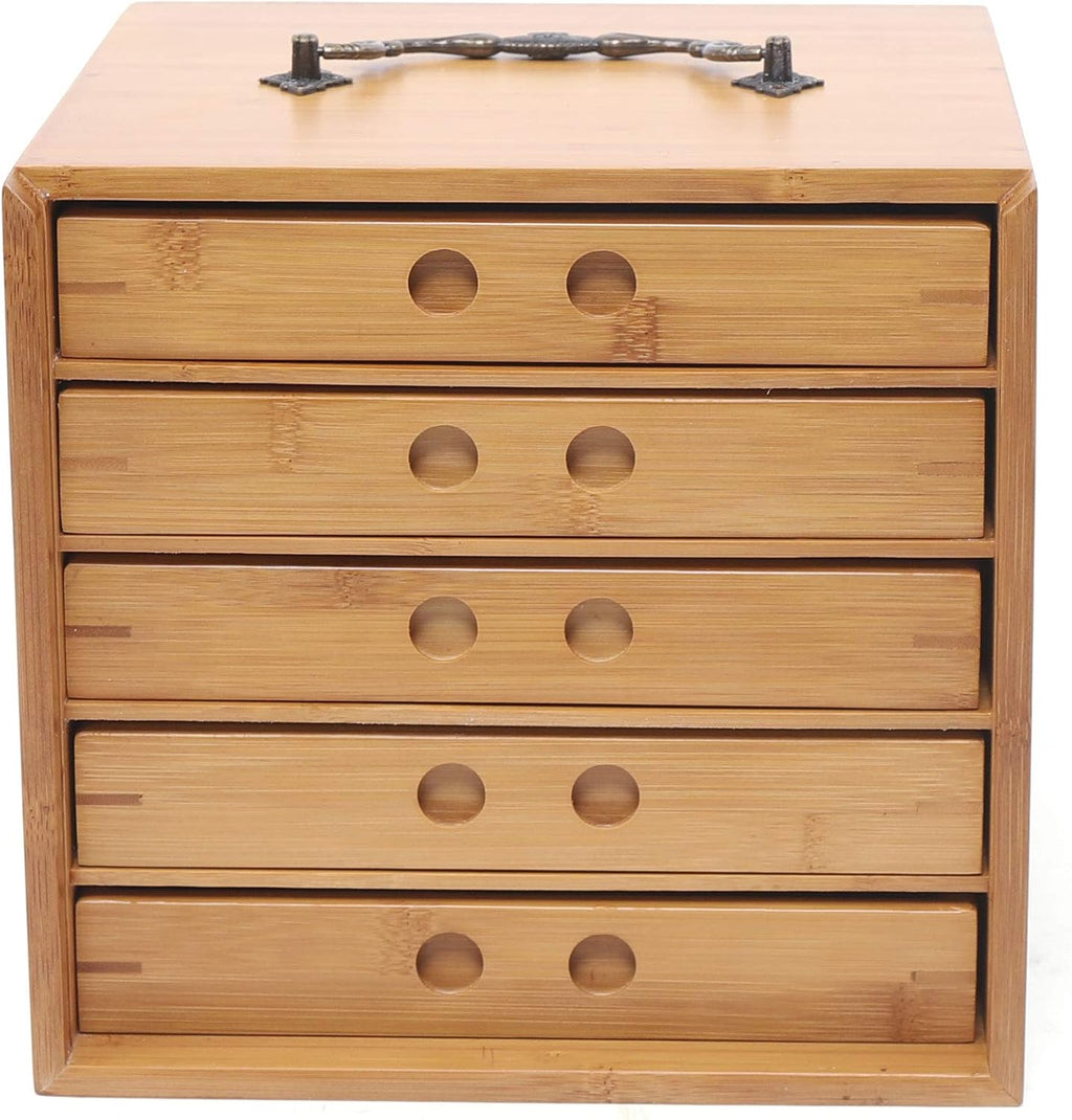 Bamboo Tea Storage Box Chest Drawer Display Cabinet Organizer F495