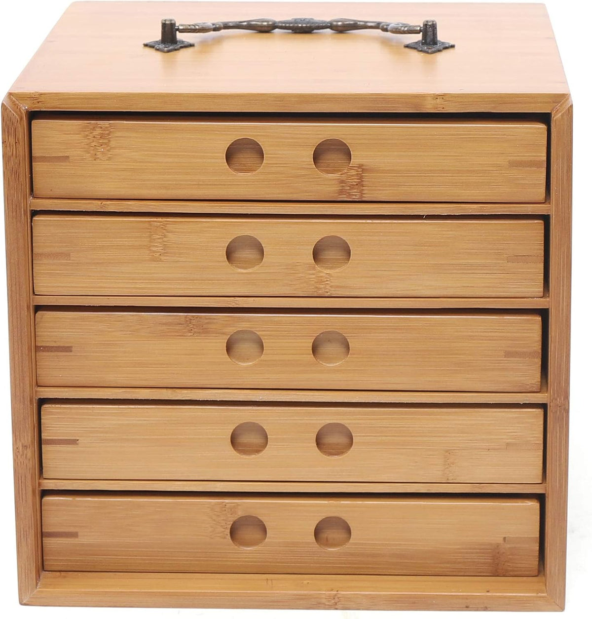 Bamboo Tea Storage Box Chest Drawer Display Cabinet Organizer F495