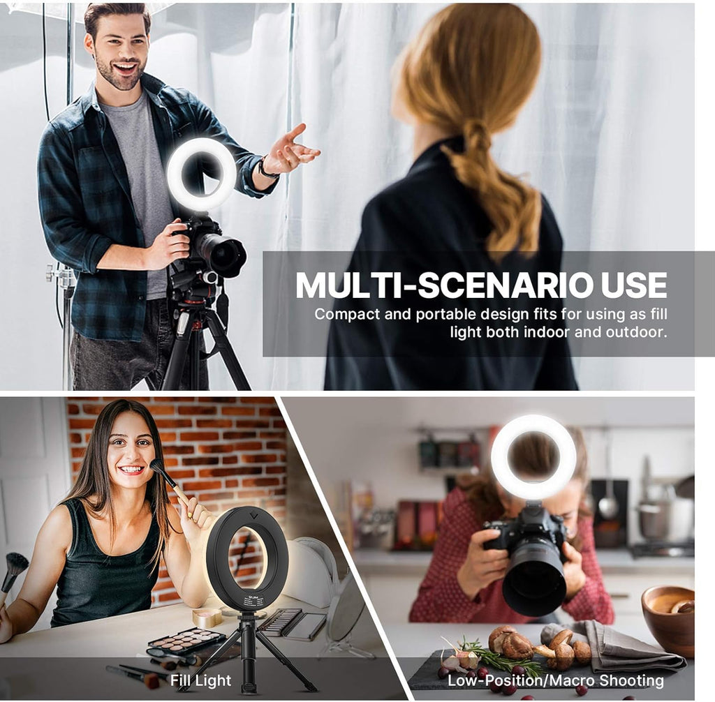 LED Video Light, 6.4 On Camera Ring Light Bi-Color Dimmable 3200-5600K, Built-in 2000mAh Battery CRI 95+ Fill DSLR Light with Mini Tripod U10466