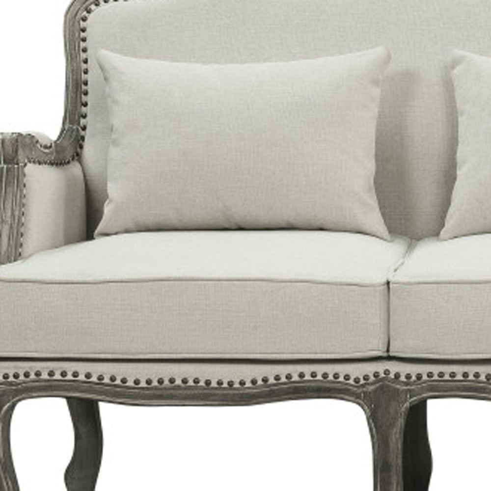 Cream Linen & Brown Sofa U60417
