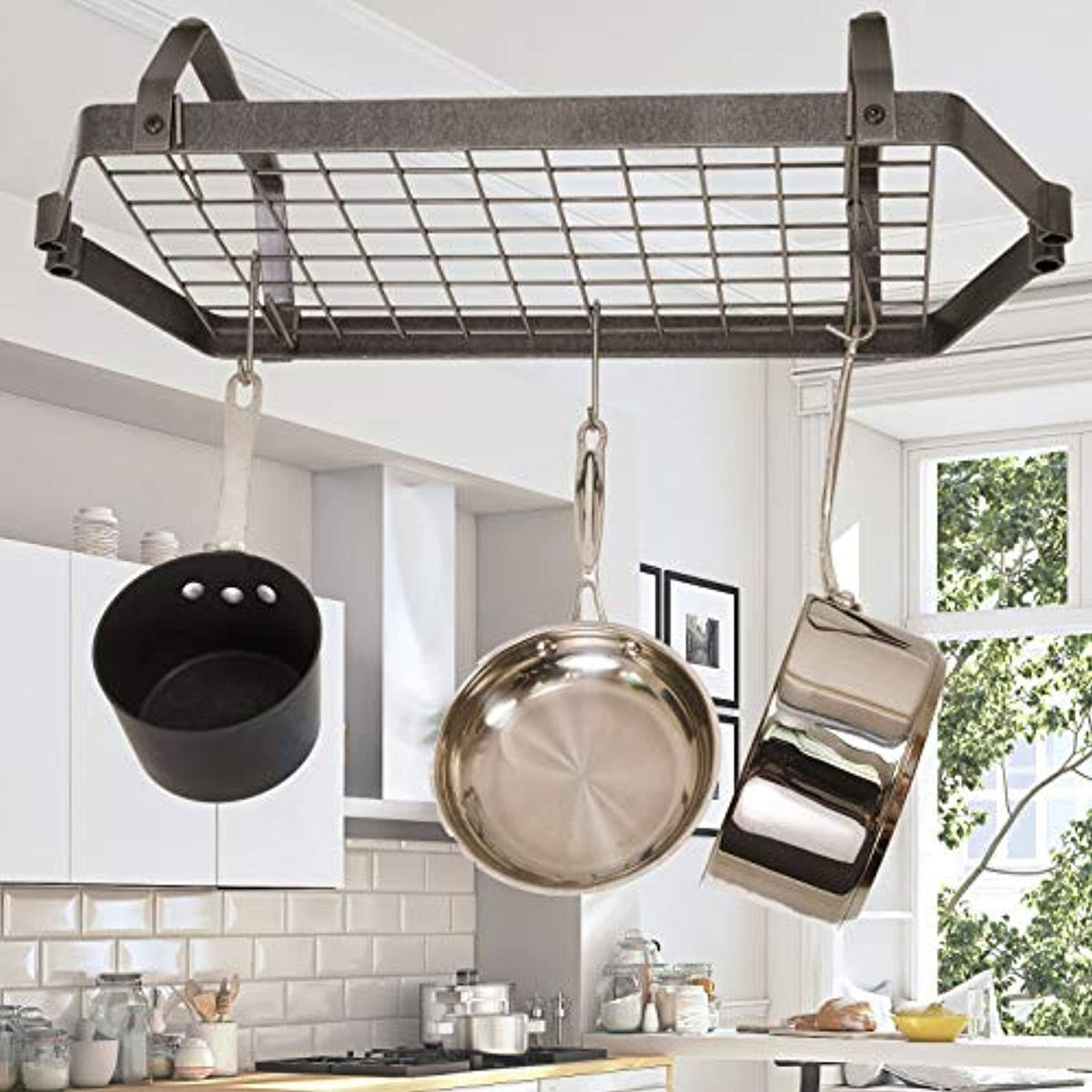 Hammered Steel Rectangle Pot Rack U943