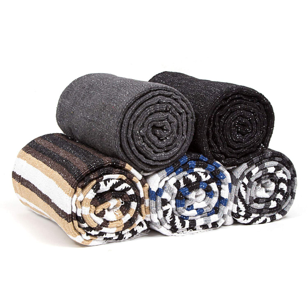 Blue Striped Woven Cotton Yoga Blanket N945490