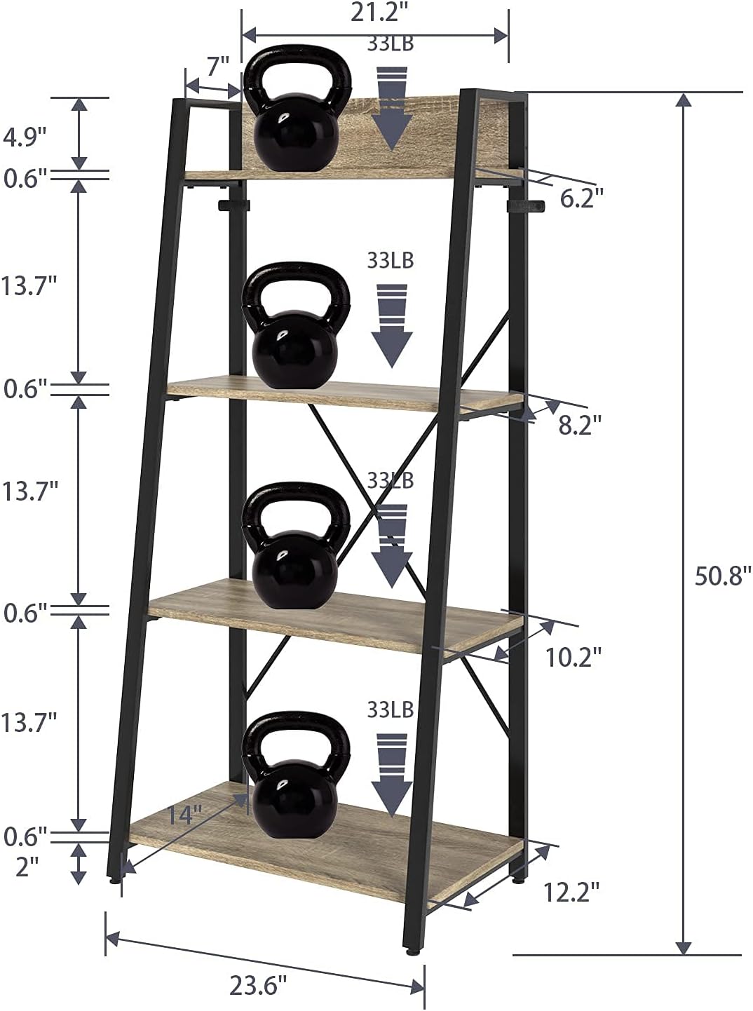 4-Tier Wood Bookcase with Metal Frame G210089