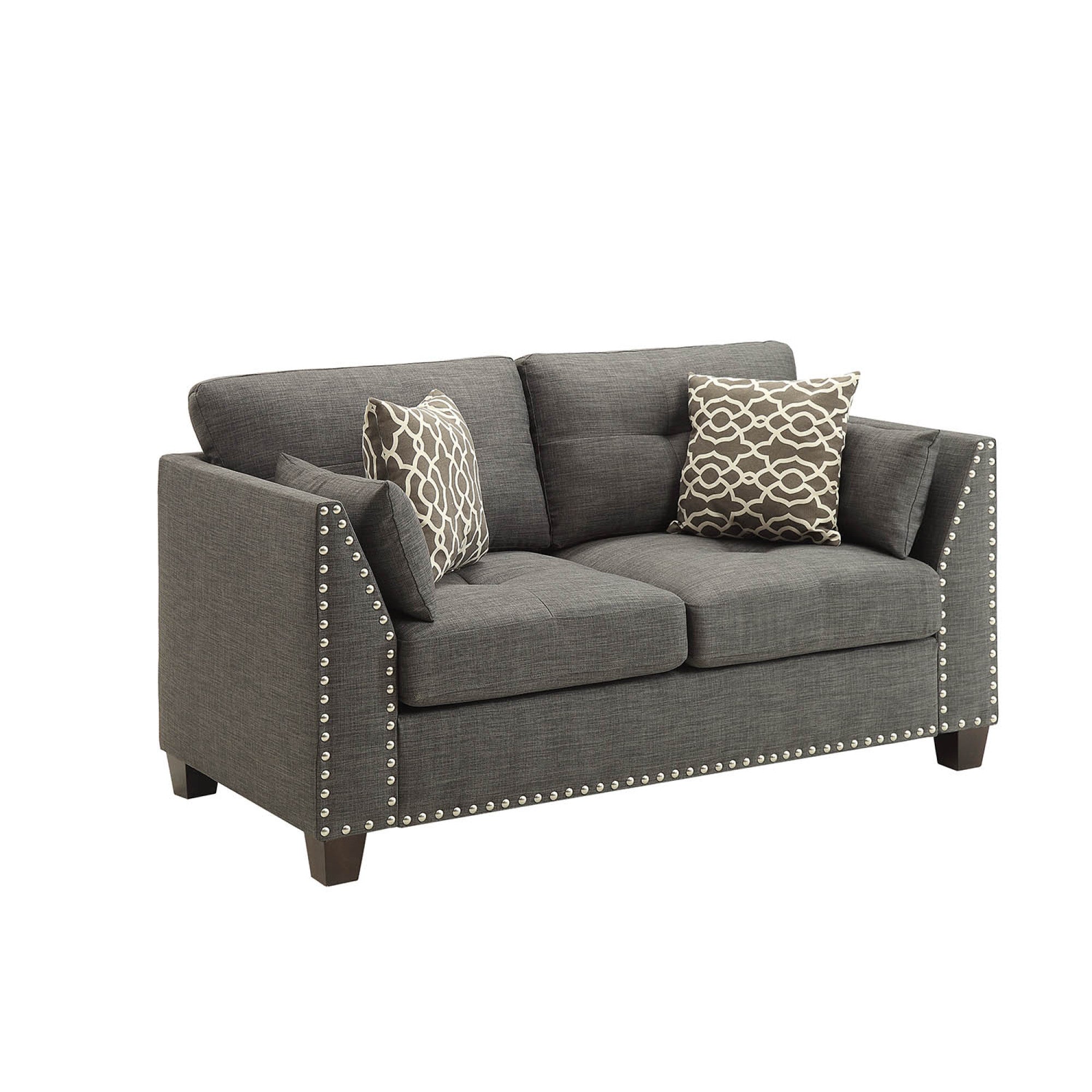 Light Charcoal Linen Loveseat with 4 Pillows I206418