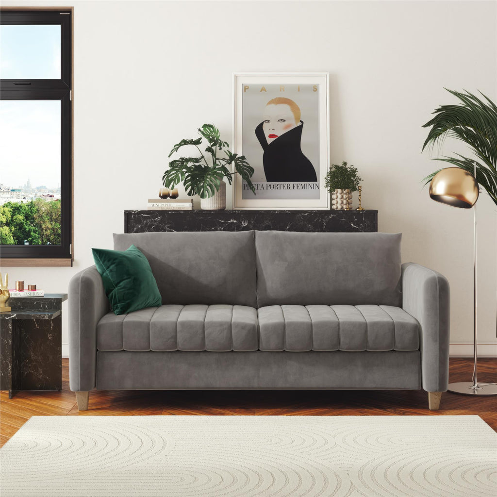 Light Gray Velvet Tufted Sofa P31582