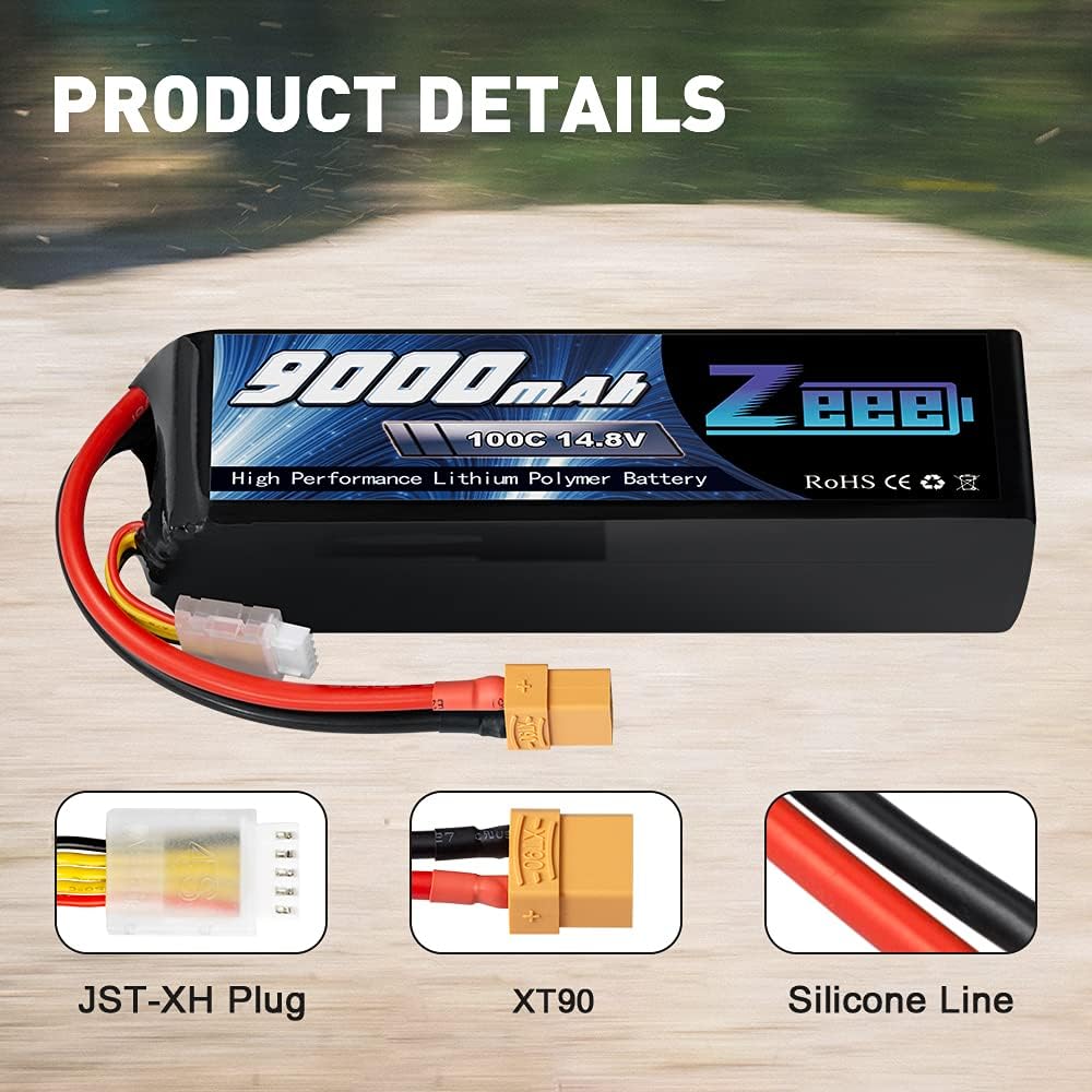 9000mAh 14.8V 100C Soft Case Battery XT90 Connector with Metal Plates 2 Pack C461467