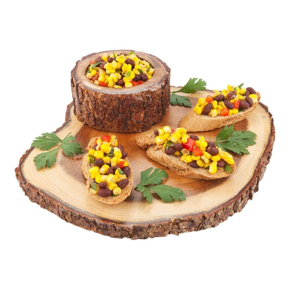 Natural Acacia Serving Board, Varnished, Bark Edges, 9 inch x 9 inch x 1 1/2 inch G98851