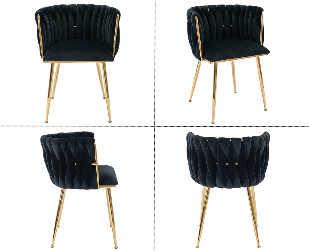 Black Velvet Upholstered Dining Chair Set of 2 with Metal Legs Z749098