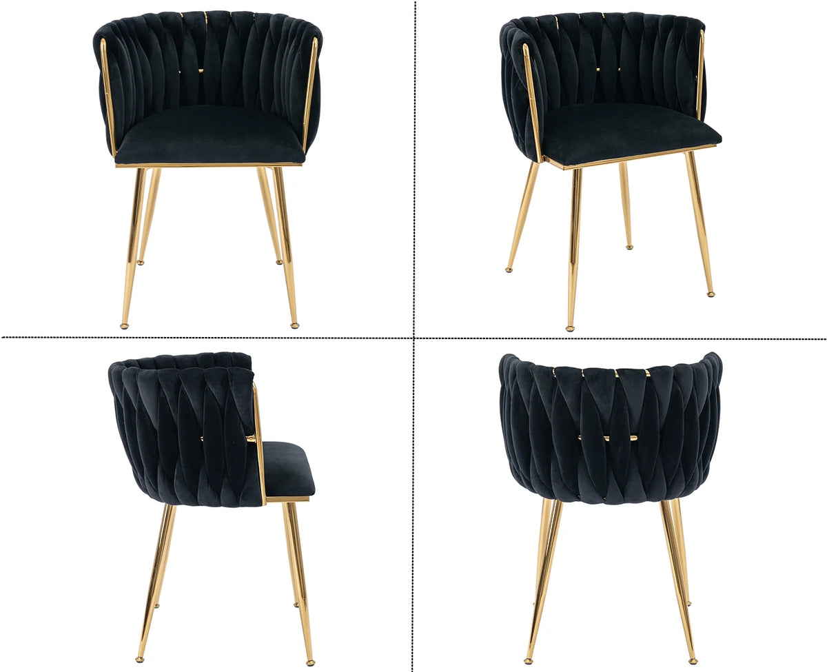 Black Velvet Upholstered Dining Chair Set of 2 with Metal Legs Z749098