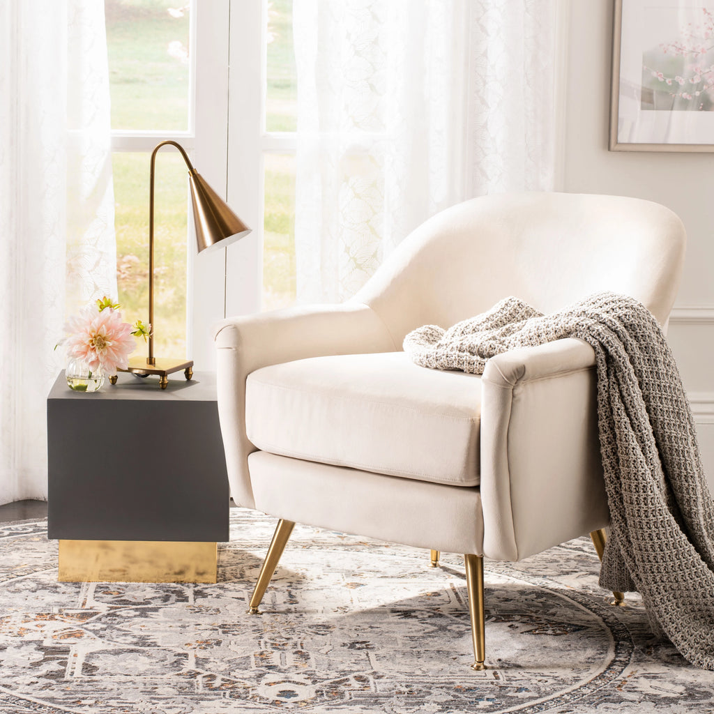 Ivory Velvet Upholstered Arm Chairs Q755914