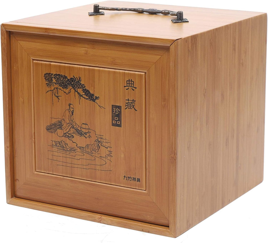 Bamboo Tea Storage Box Chest Drawer Display Cabinet Organizer F495