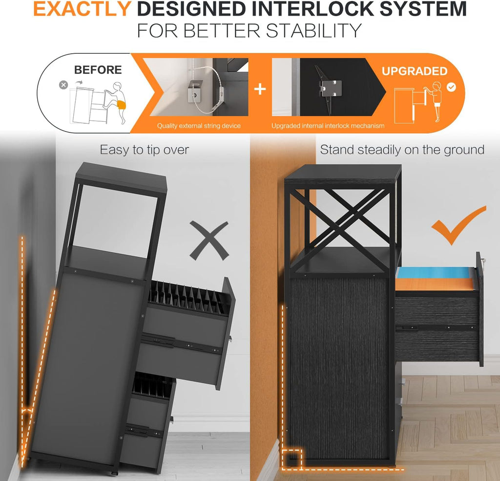 2 Drawer Lateral Filing Cabinet with Lock Black D9128