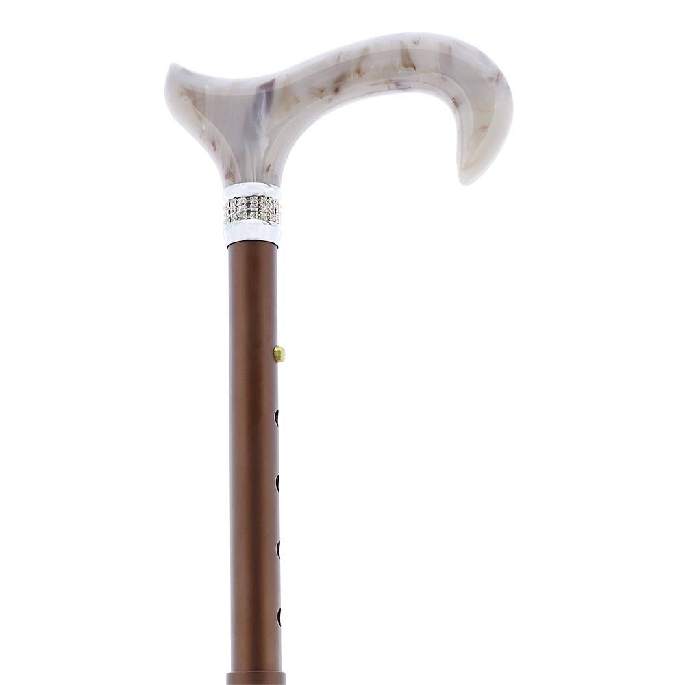 Champagne Pearlz Adjustable Folding Cane with Rhinestone Collar E3765