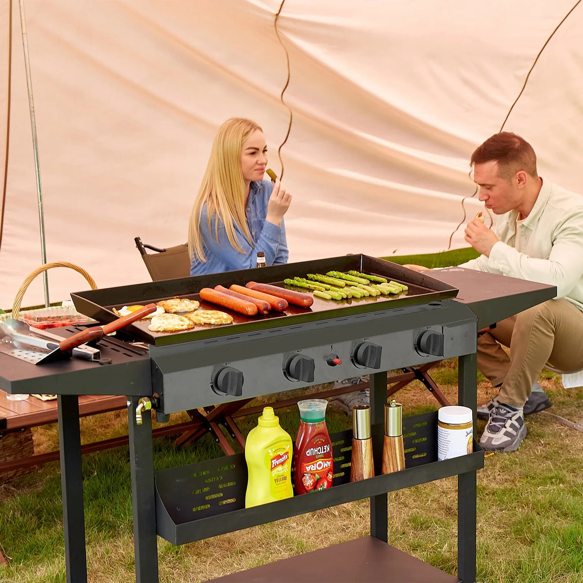 4-Burner Propane Gas Grill Cooking Station with Side Shelves U75908