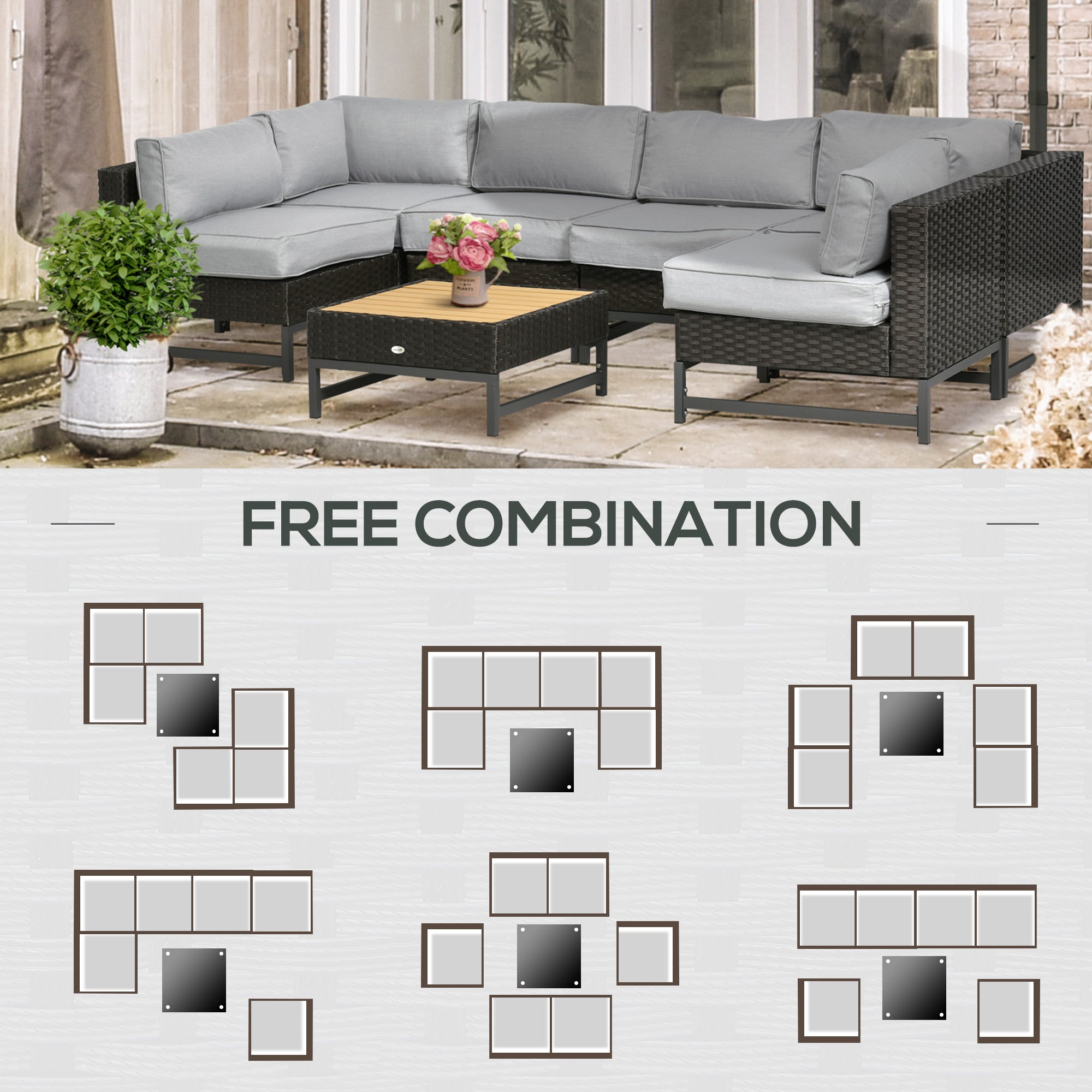 Gray Wicker Furniture Set with Aluminum Frame and Cushion O611686