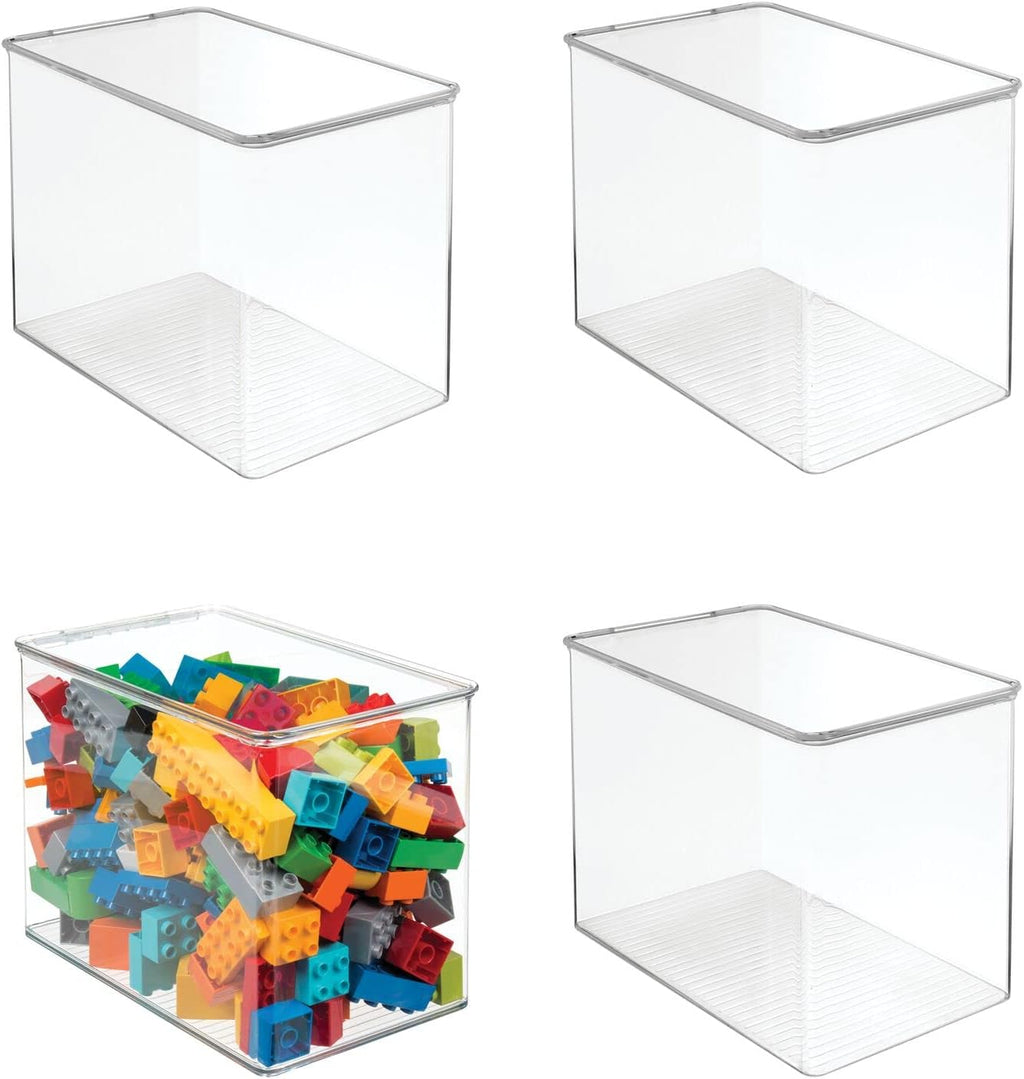 Clear/Light Purple Stackable Plastic Storage Bin Box with Attached Lid, 4 Pack Y32861