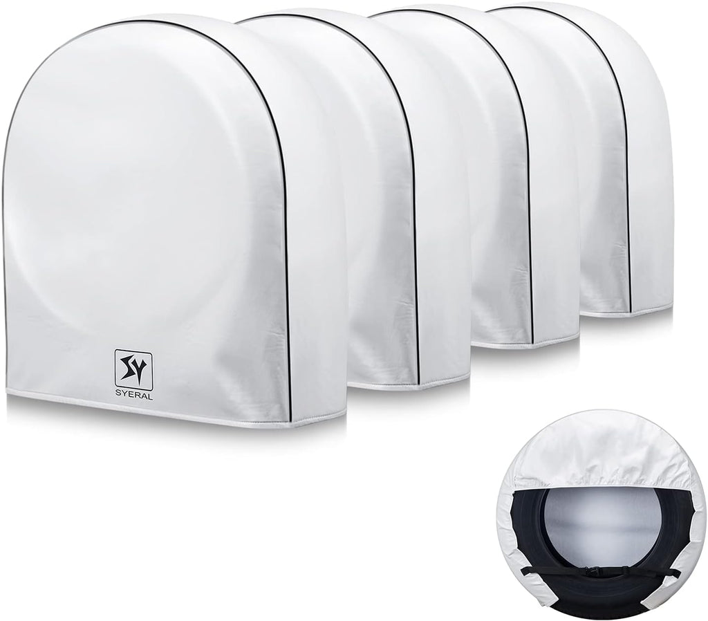 White Vinyl Waterproof RV Dual Wheel Tire Covers Set of 2 C708149