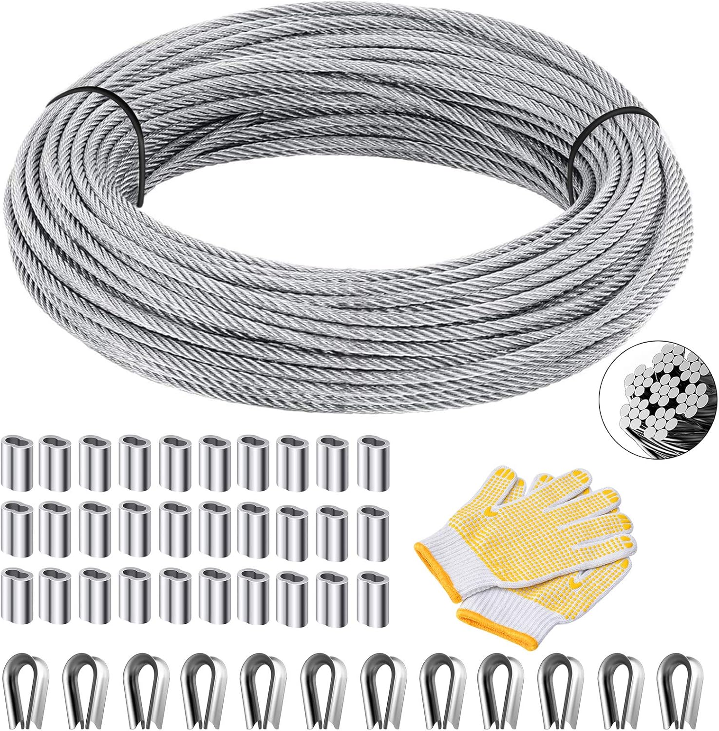 1/8 inch T316 Stainless Steel Cable Railing Kit with Crimp Sleeves and Thimble A94596