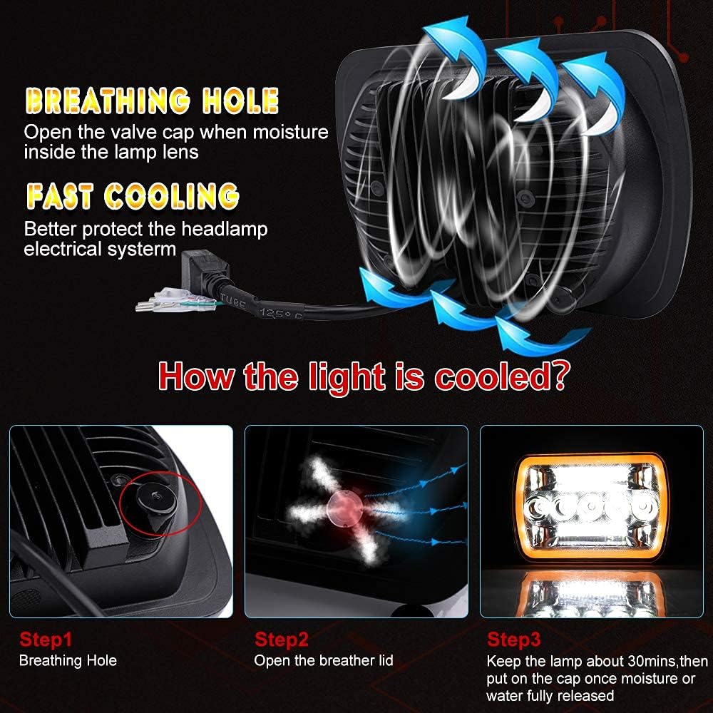 5x7 LED Headlight 2PCS 7x6 inch Halo Sealed Beam H6054 Replacement Hi/Lo Beam DRL Pack of 2 Y526831