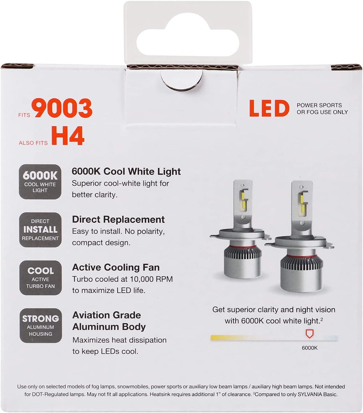 9003 6000K LED Powersport Vehicle Headlight Replacement Bulbs O79121