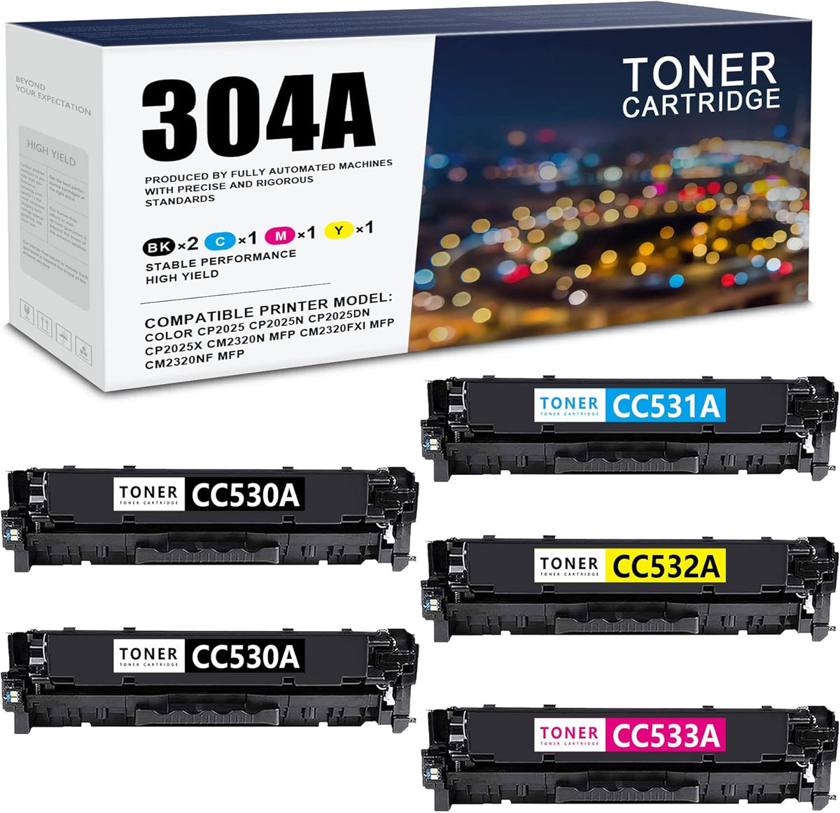 Compatible Toner Cartridges 4 Pack for HP Color CP2025 CM2320fxi CM2320nf Printer D168
