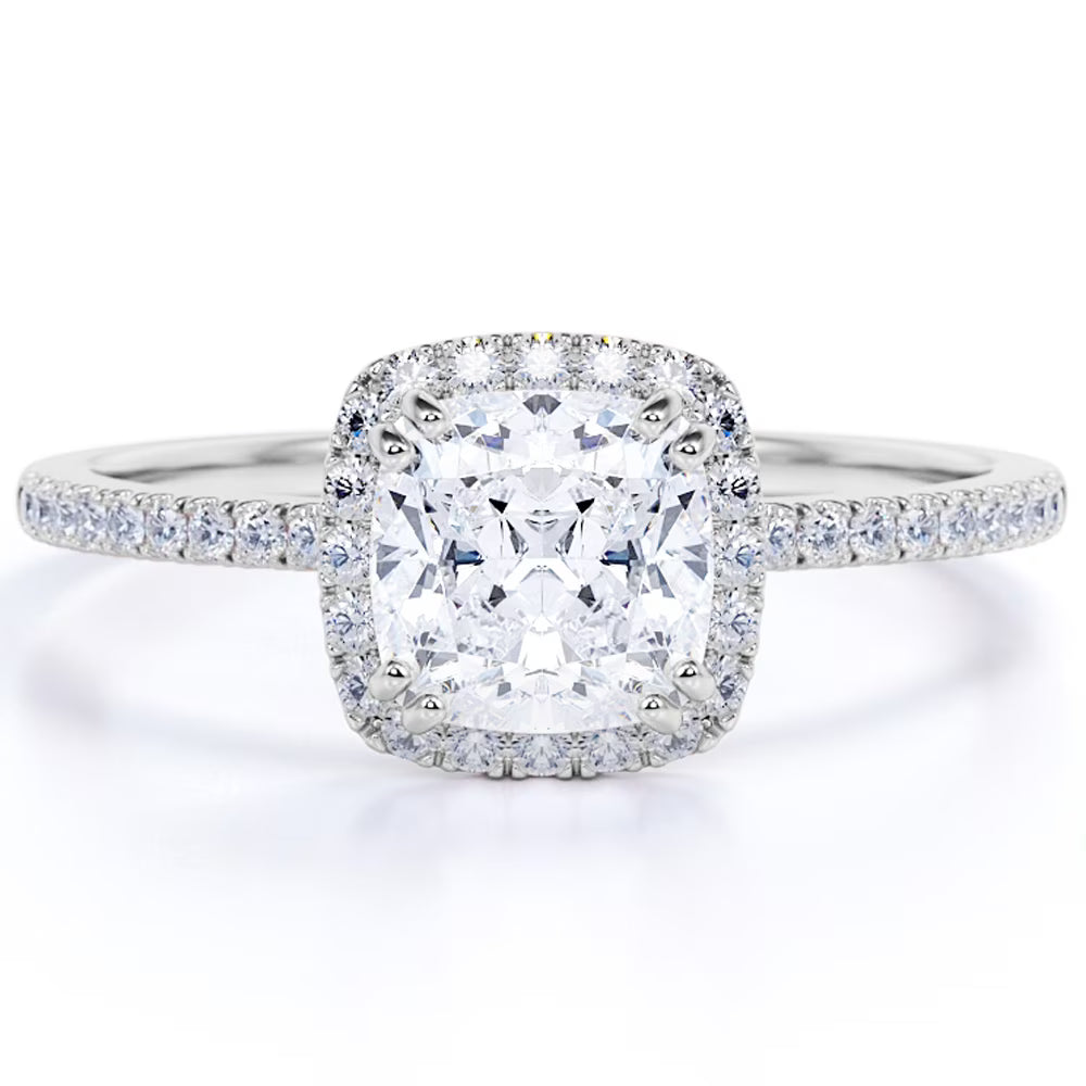 1.75 Carat Cushion Cut Moissanite Engagement Ring in 18k White Gold Over Silver Z62098