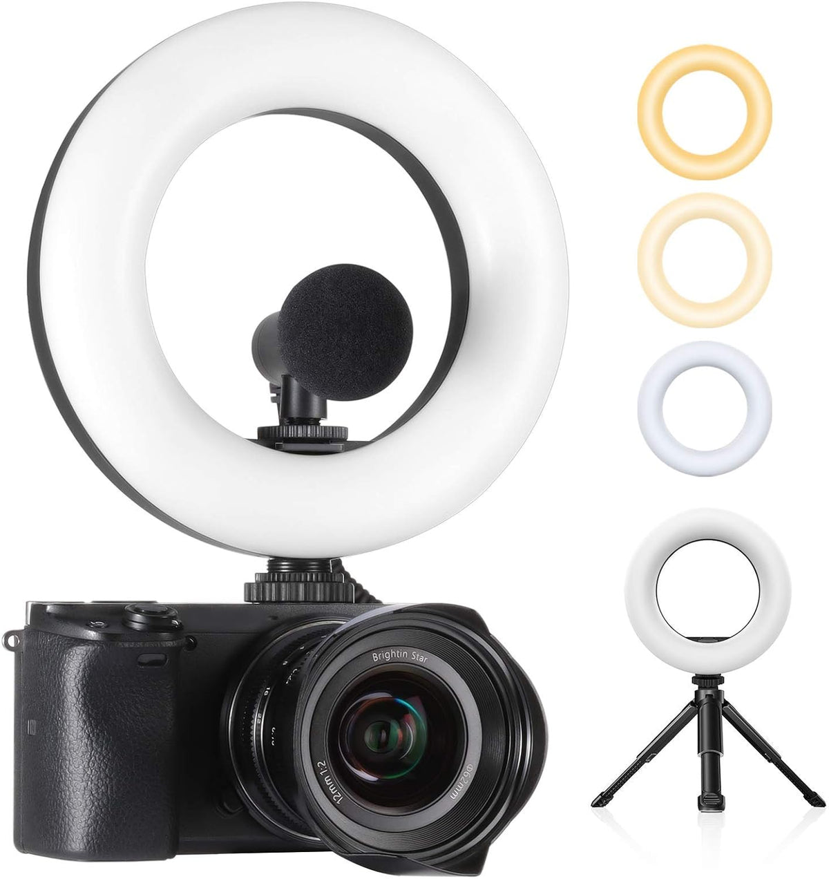 LED Video Light, 6.4 On Camera Ring Light Bi-Color Dimmable 3200-5600K, Built-in 2000mAh Battery CRI 95+ Fill DSLR Light with Mini Tripod U10466