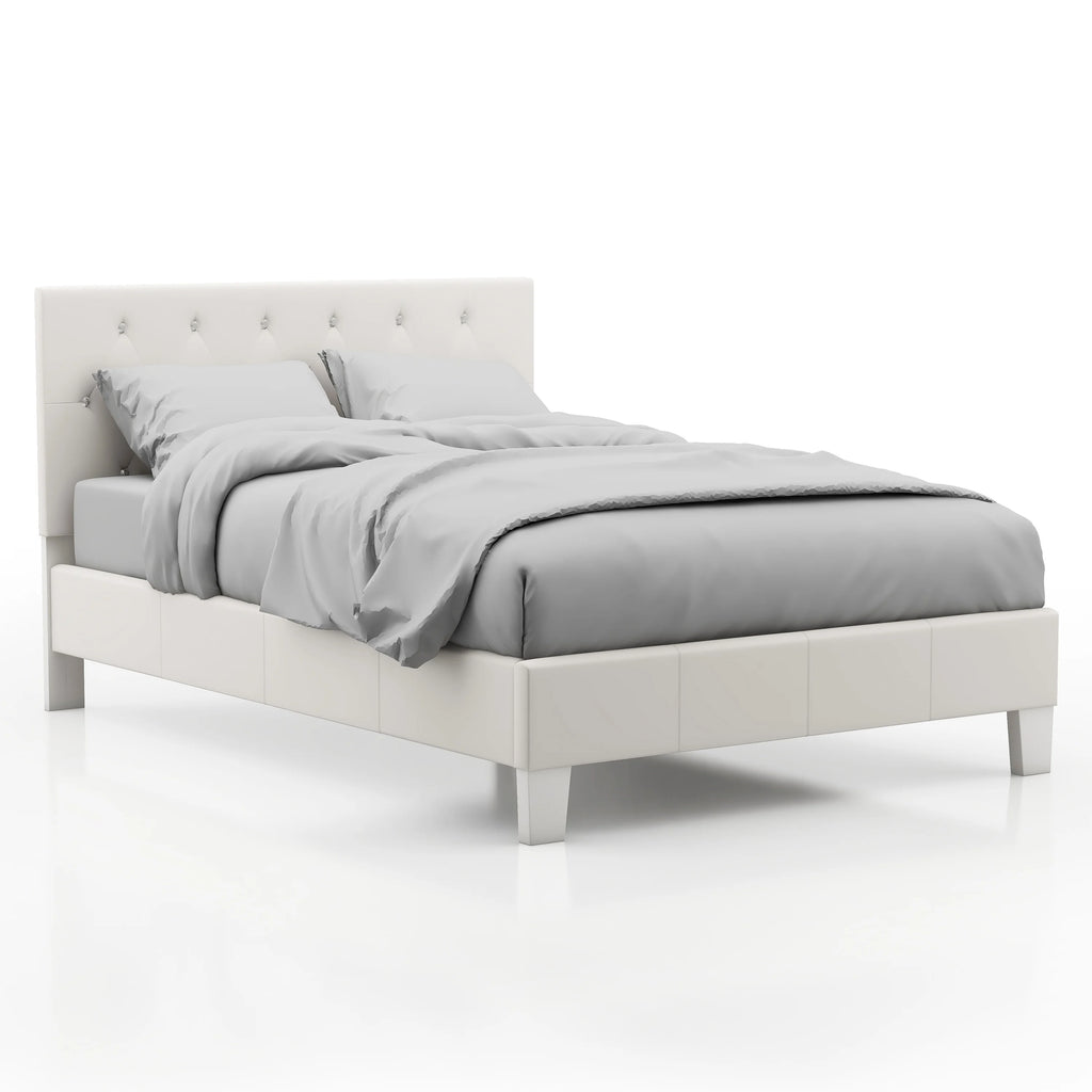 White Faux Leather Upholstered Full Bed with Tufted Headboard M403010