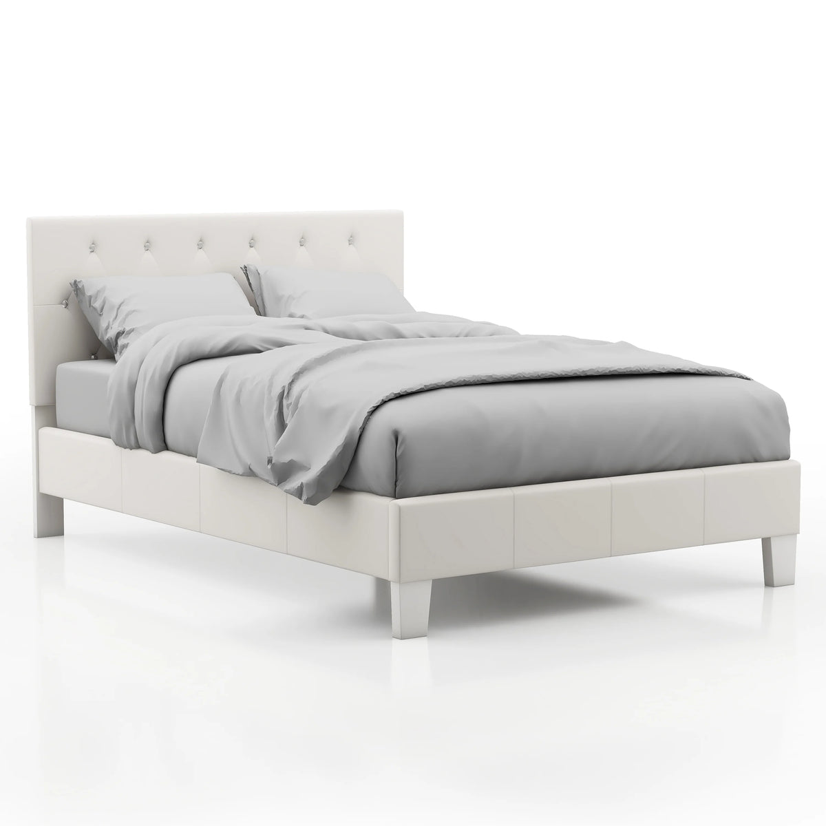 White Faux Leather Upholstered Full Bed with Tufted Headboard M403010