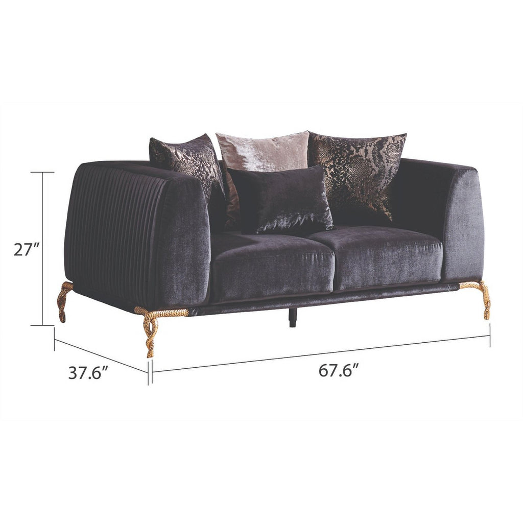 Black Velvet Upholstered Loveseat H5851
